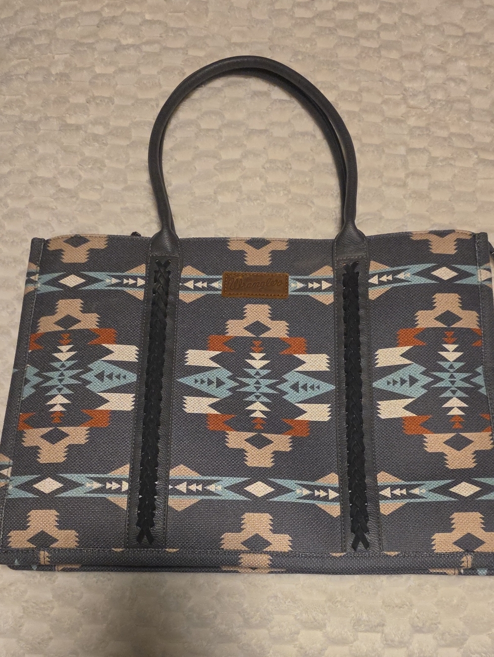 Wrangler Southwestern Pattern Dark Gray Bag with Leather Handles